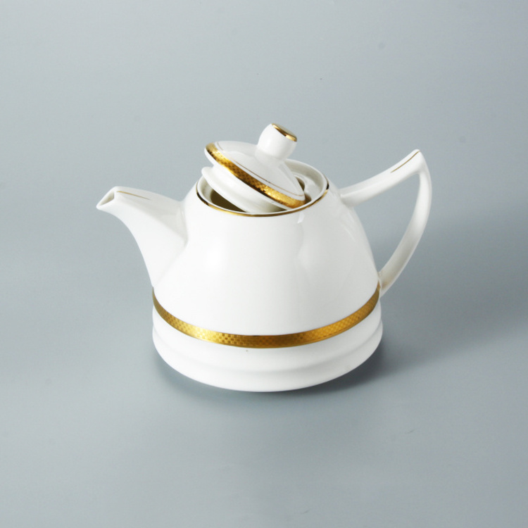 Hot sale white gold rim turkish arabic ceramic porcelain teapot coffee tea pot for hotel restaurant