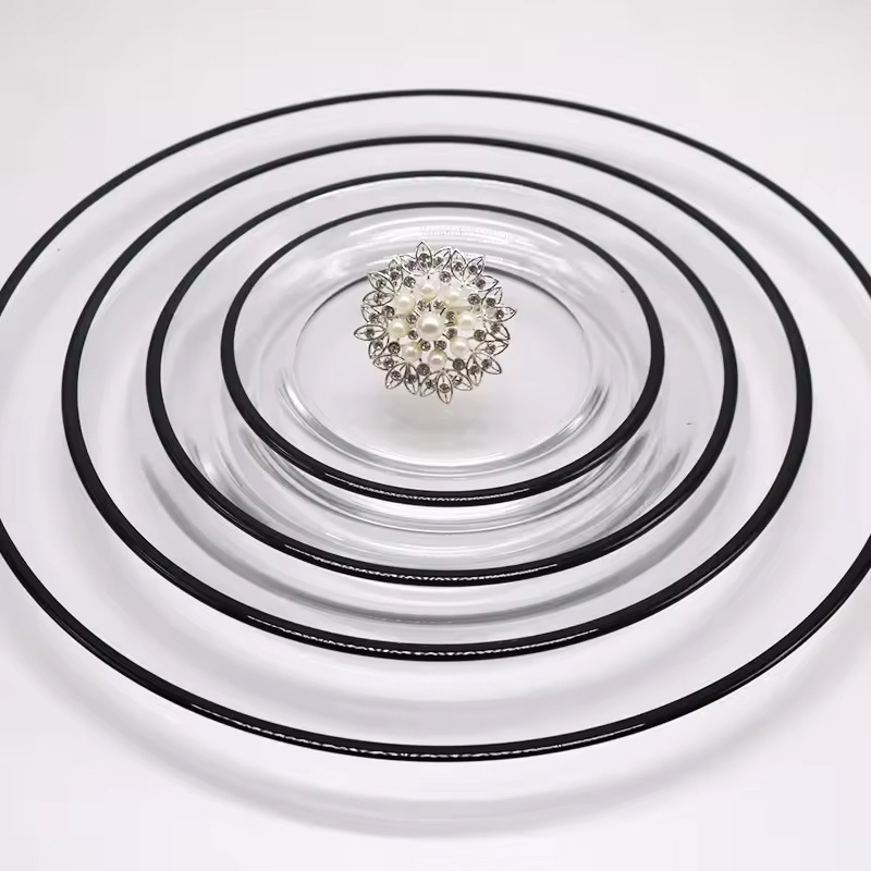 Wedding Decoration Clear Dinner Plates Crystal Round Restaurant Flat Dishes Under Plate Wholesale Black Rim Glass Charger Plates