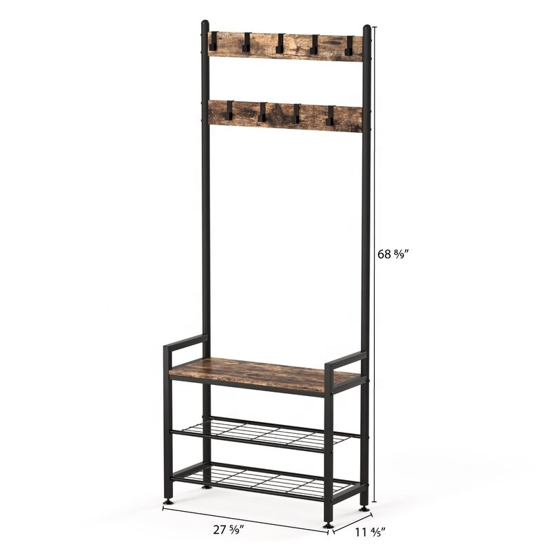 Coat Rack Hall Tree with Shoe Bench for Entryway, Entryway Bench with Coat Rack 4-in-1 with 9 Removable Hooks