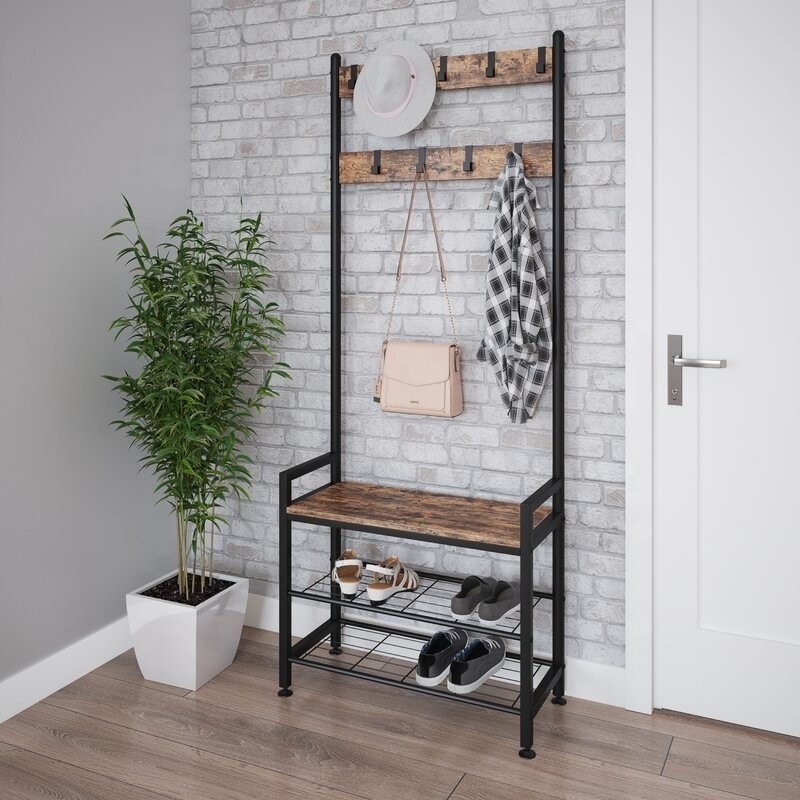 Coat Rack Shoe Bench Hall Tree with Bench, Entryway Shoe Rack Bench with Coat Hooks Coat Rack with Shoe Storage  for Hallway