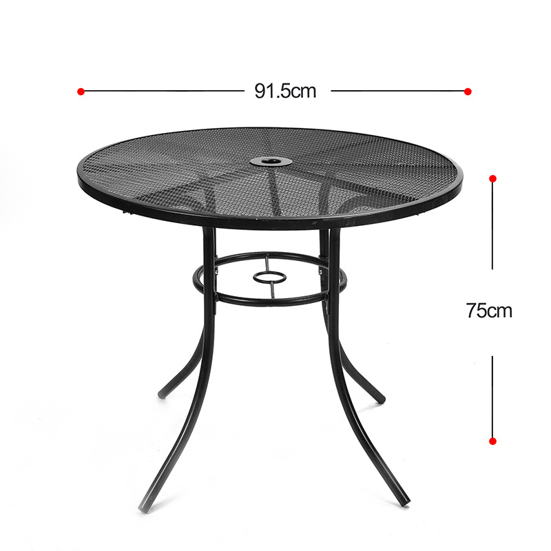 Outdoor Metal Patio Dining Table with Umbrella Hole, Picnic  Metal Steel Round Backyard Bistro Table Outdoor Dining Table