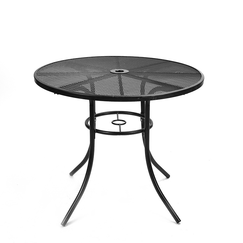 Outdoor Metal Patio Dining Table with Umbrella Hole, Picnic  Metal Steel Round Backyard Bistro Table Outdoor Dining Table