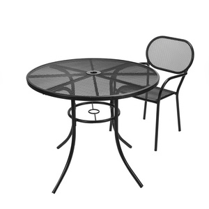 Outdoor Metal Patio Dining Table with Umbrella Hole, Picnic  Metal Steel Round Backyard Bistro Table Outdoor Dining Table