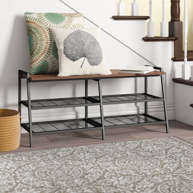 Shoe Rack Bench for Entryway with Boot Organizer, Industrial Entry Bench with Shoe Storage Shelf