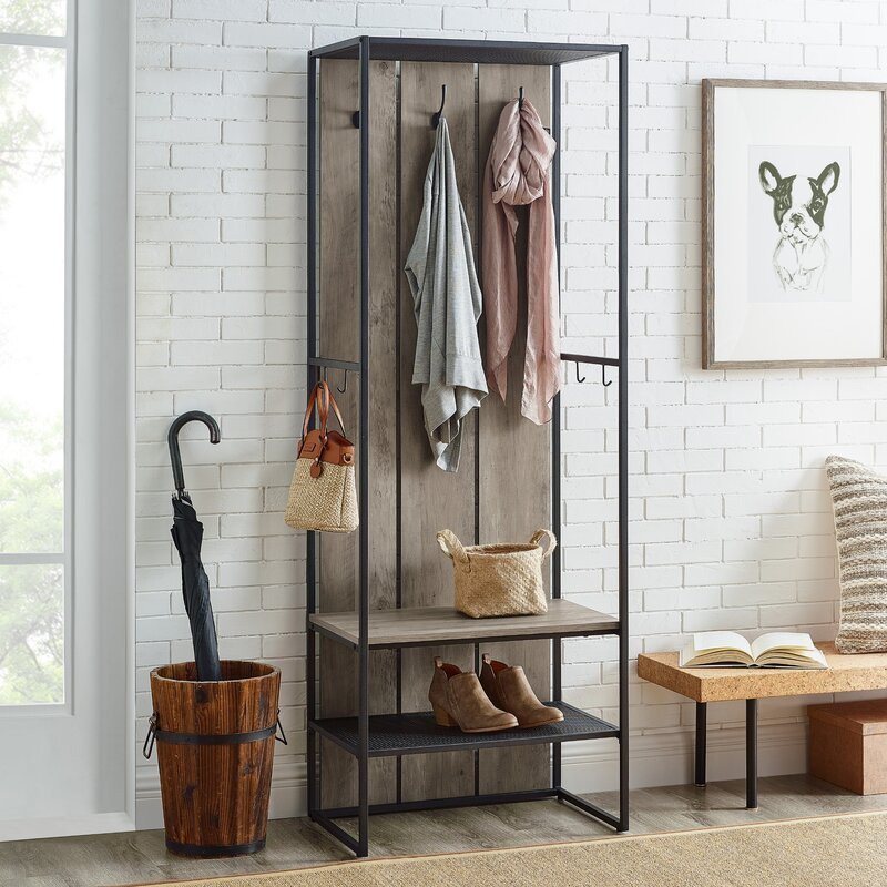 fashion style wall mounted metal solid firm home use hall tree with drying rack clothes rack