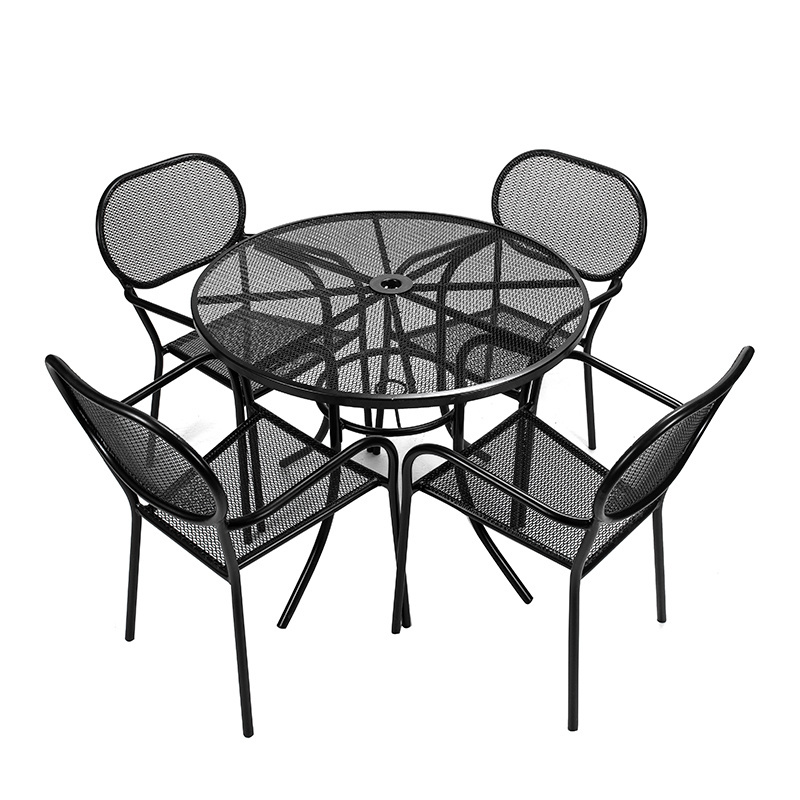 Outdoor modern metal outdoor/patio/garden/balcony table and chair set grey metal chair and round table dining set