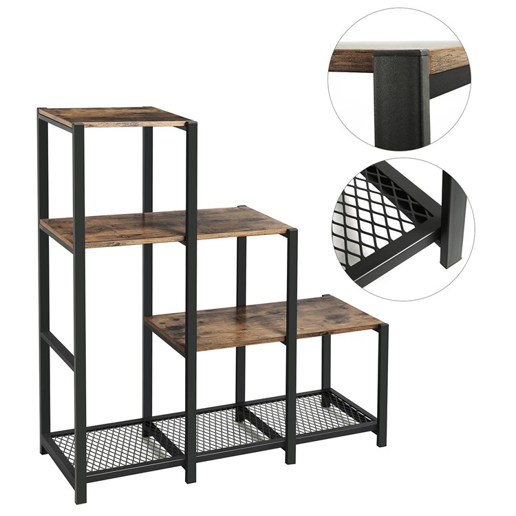 Tier Rack with Metal Mesh Shelves and Wood Seat, Mudroom Bench for Shoe Storage Rustic Bench for Hallway, Foyer, Doorway