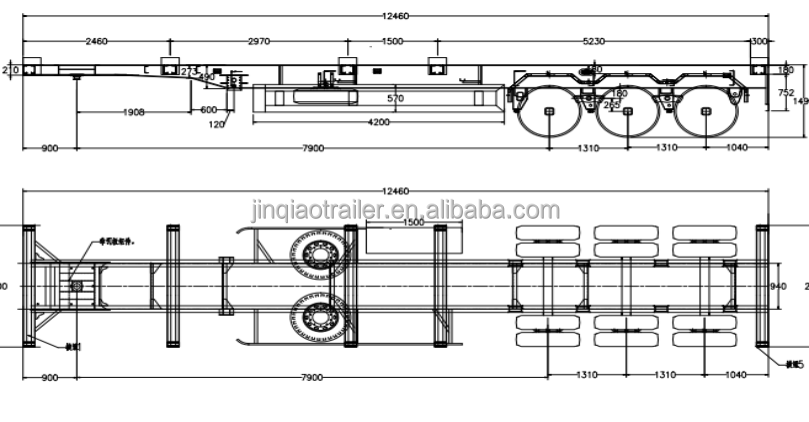 Port used container chassis trailer 20ft 40ft 45ft bomb carts terminal trailer heavy duty