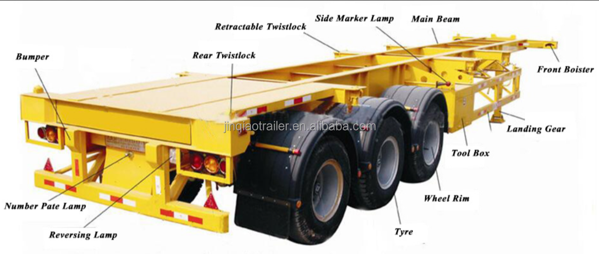 Port used container chassis trailer 20ft 40ft 45ft bomb carts terminal trailer heavy duty