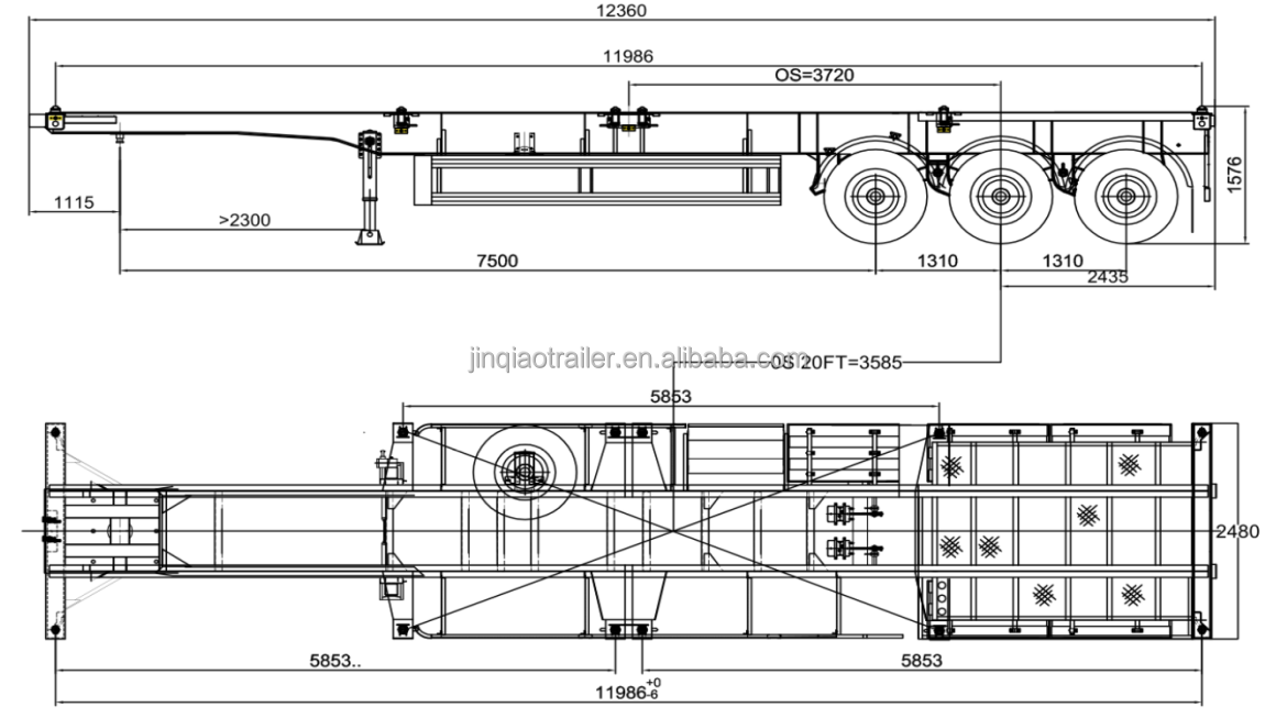 Port used container chassis trailer 20ft 40ft 45ft bomb carts terminal trailer heavy duty