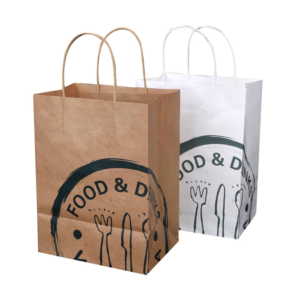 Eco Friendly Cheap Custom Christmas Gift Takeaway Food Bag Fashion Shopping Bag Brown Kraft Paper Bag With Your Own Logo