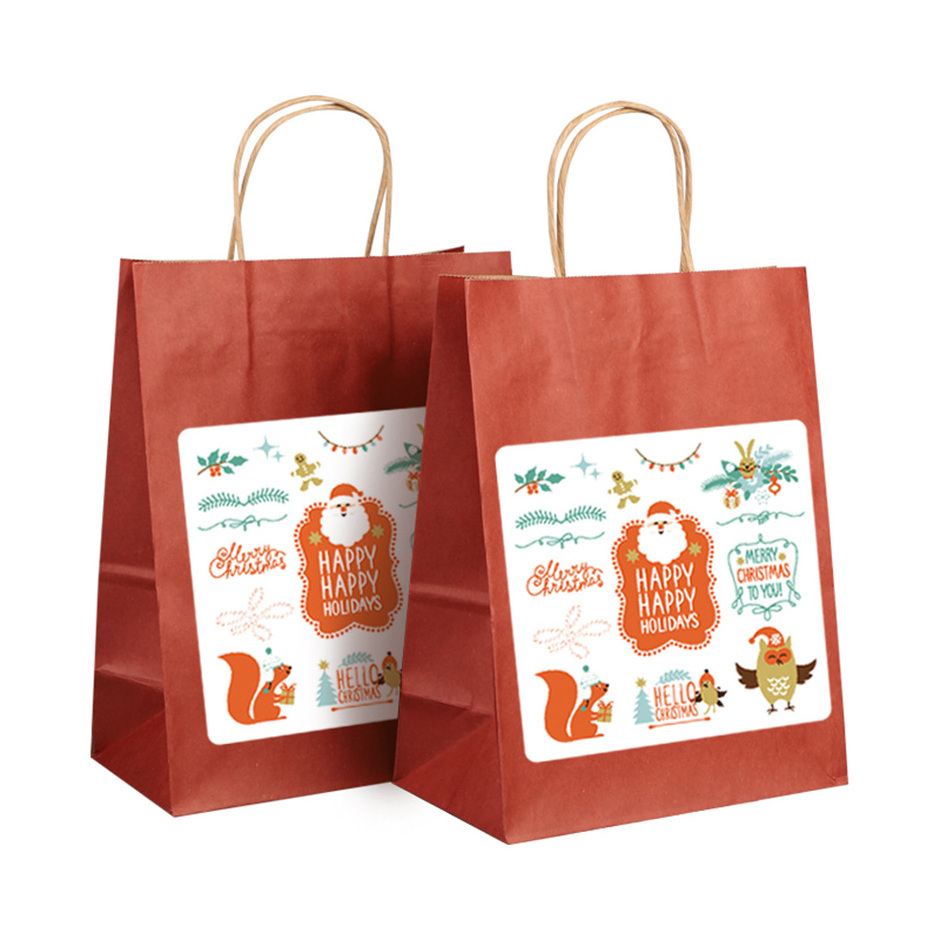 Eco Friendly Cheap Custom Christmas Gift Takeaway Food Bag Fashion Shopping Bag Brown Kraft Paper Bag With Your Own Logo