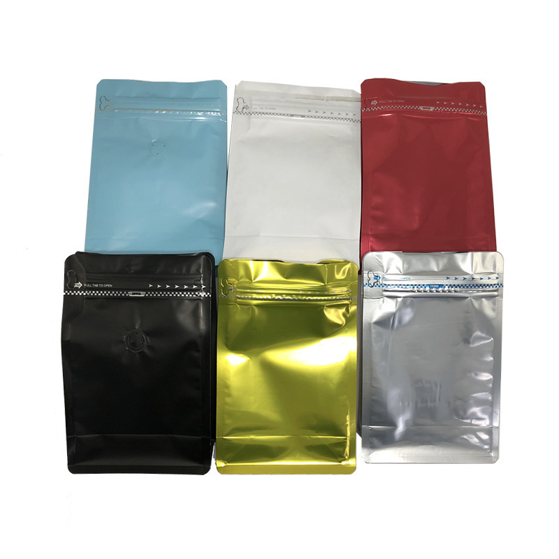 Stand-up Printed White Black Matt One Way Valve Ziplock Coffee Bean Bag Pouch packaging bags with valve