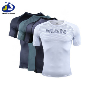 JINQI custom logo t shirts 90 polyester 10 spandex loose fit printed running workout mens gym tshirts