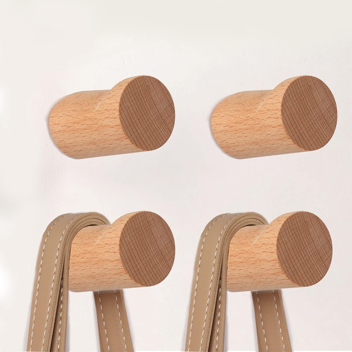 Natural Wooden Wall Hooks Wall-Mounted Wood Coat Hanger Modern Decorative Wooden Pegs for Entryway Wall