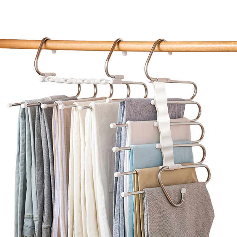 Multi functional Trouser Stainless Steel Hanger Storage Rack Adjustable For Pants Tie Storage Shelf Closet Organizer Clothes