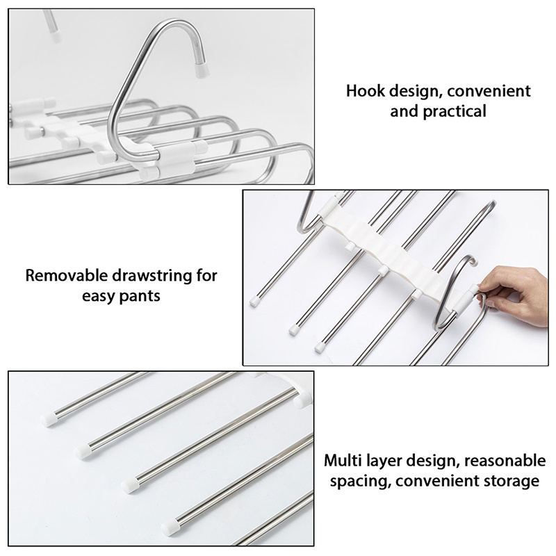 Wholesale 5 in 1 Multi functional  Save space Hangers  Stainless Steel Magic  Pants for home