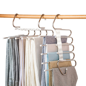 Wholesale 5 in 1 Multi functional  Save space Hangers  Stainless Steel Magic  Pants for home