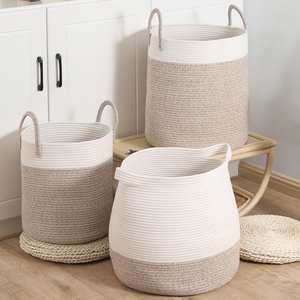 Wholesale New Home Hand Woven Foldable Baskets Large Woven Cotton Rope Storage Basket Cotton Basket