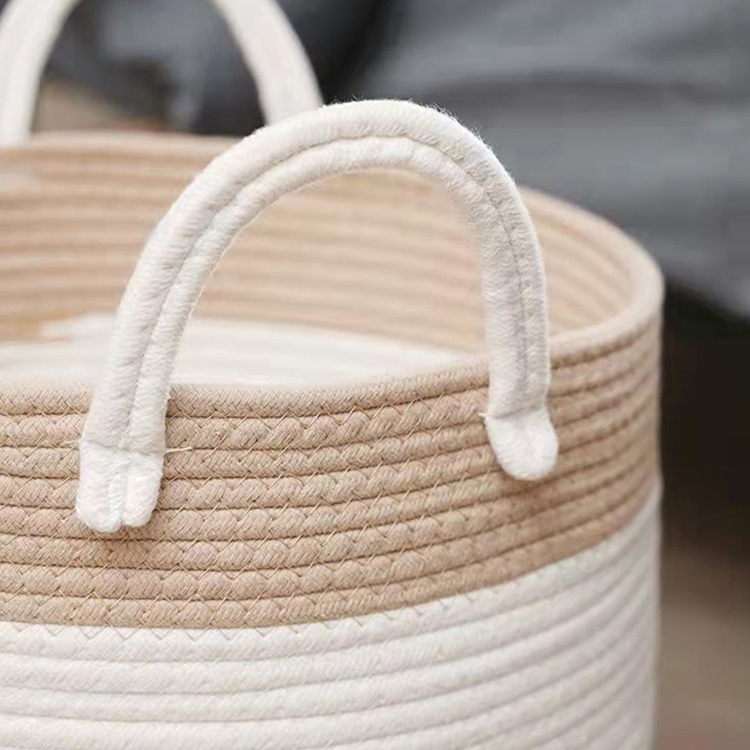 Wholesale New Home Hand Woven Foldable Baskets Large Woven Cotton Rope Storage Basket Cotton Basket