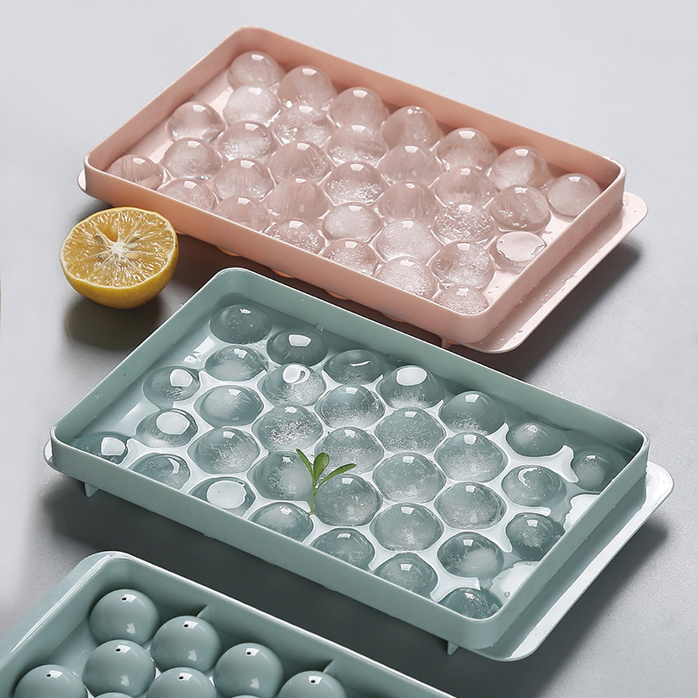 Plastic Mini Round Ice Ball Maker Mold Ice Cube Tray With Lid and Bin Ice Scoop