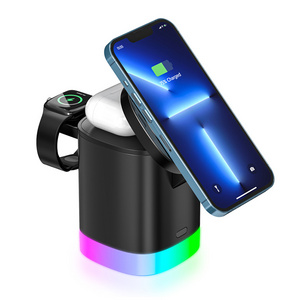 4 in 1 Magnetic Wireless Charger With LED Light Dock Station Fast Charging Station With Lamp