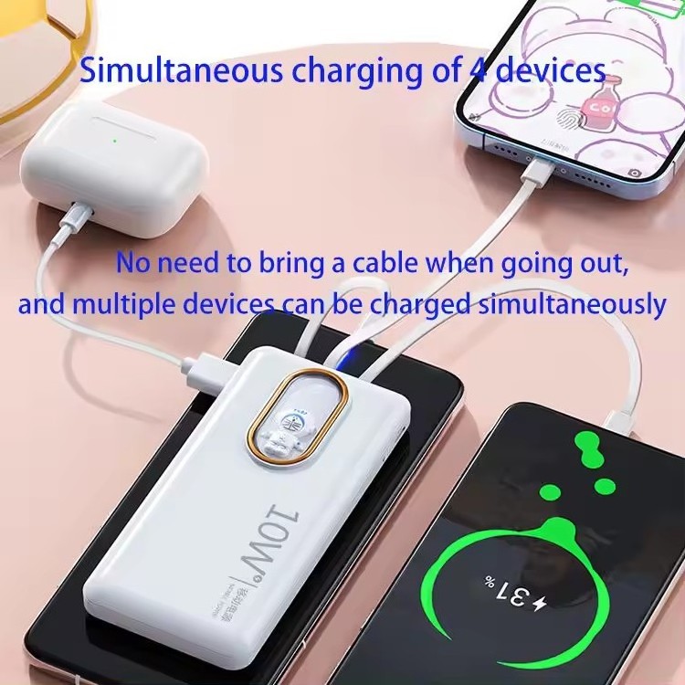 Custom wholesale new cute pet detachable four-wire power bank portable 10000mAh fast charger 10W powerbank flashlight