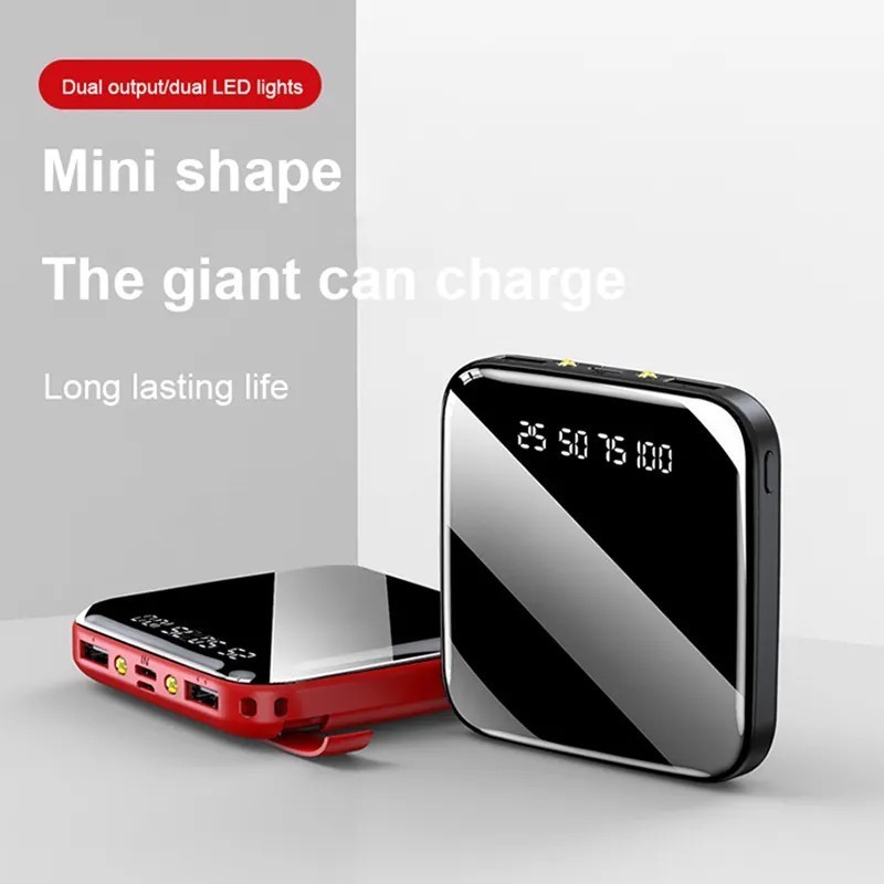 Custom Mini Small Powerbank 10000 mAh Battery Wallet Power Bank Mirror 20000mAh With Phone Holder LED Flashlight