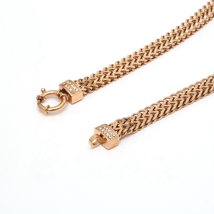 New Design Stainless Steel Double Layer Franco Chain Necklace With Zircon Clasp For Men And Women