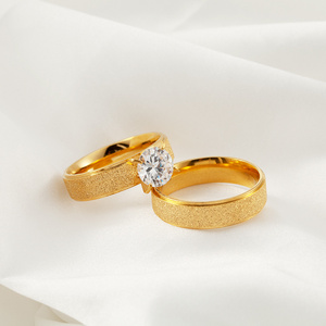 Simple Wedding jewelry stainless steel sandblast plain gold ring wedding gold ring set men