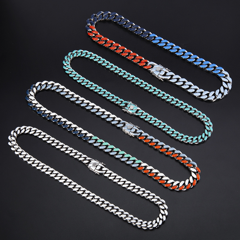 Wholesale Custom Enamel Hip Hop Cuban Curb Link Mens Miami Stainless Steel Chain  Necklace Cuban Link Chain