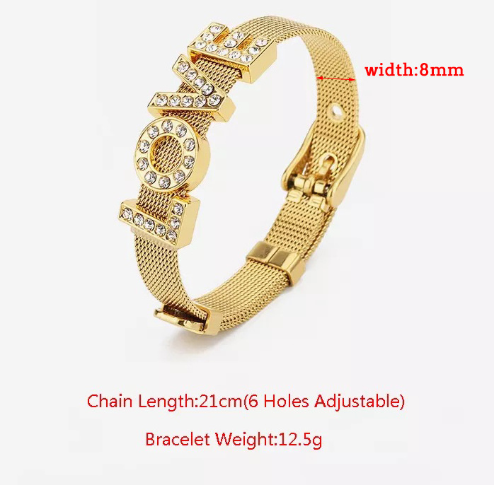 DIY Charm Initial Name Adjustable Bracelet Personalize Milanese Strap Belt Buckle Stainless Steel Mesh Bracelet Women