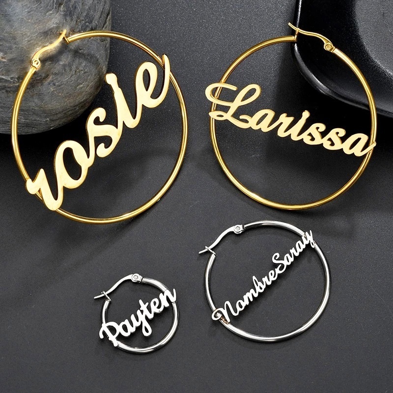 Personalised Custom Initial Name Zodiac Hoop Earrings 18K Gold Vacuum Plated Stainless Steel Earrings Women Designer Jewelry