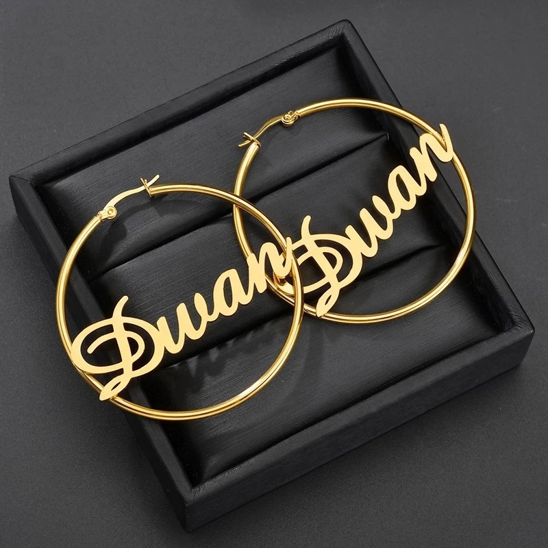 Personalised Custom Initial Name Zodiac Hoop Earrings 18K Gold Vacuum Plated Stainless Steel Earrings Women Designer Jewelry