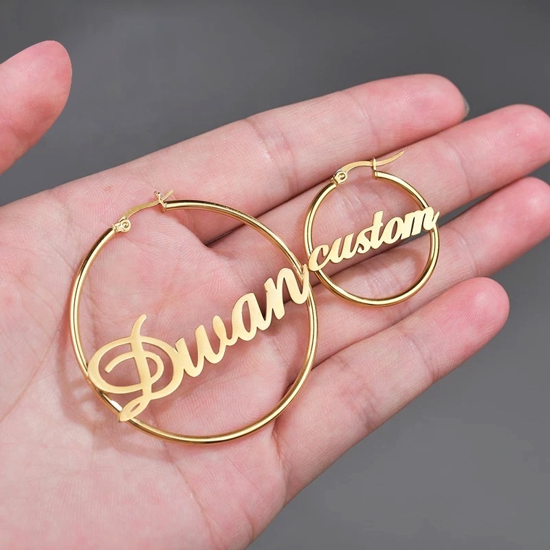 Personalised Custom Initial Name Zodiac Hoop Earrings 18K Gold Vacuum Plated Stainless Steel Earrings Women Designer Jewelry