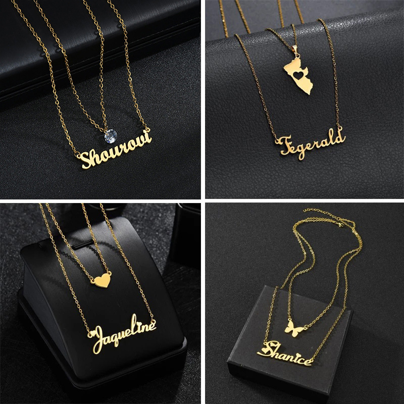 Personalized Choker Double Layer Chain Chain Name Initial Letter Gold Stainless Steel Fashion Jewelry Custom Necklace for Women