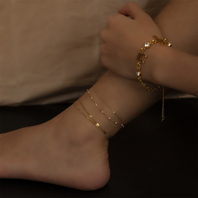 Custom Body Jewelry Women Ankle Bracelet 18K Gold Plated Stainless Steel Cuban Link Chain Girls Anklets