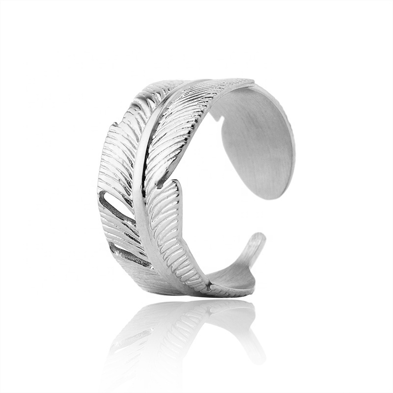 Vintage Stainless Steel Gold Plated Open Feather Indian Finger Ring For Women Men