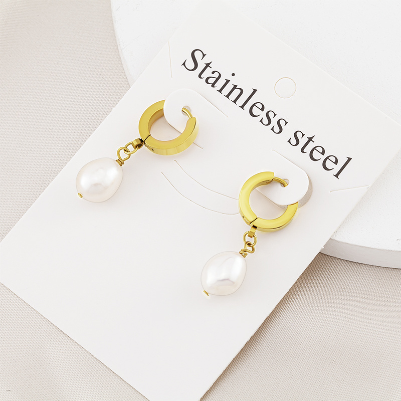 Hypoallergenic Designer Freshwater Pearl Earrings Trendy Luxury Stainless Steel 18k Gold Plated Statement Hoop Earrings Women