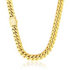 CZ Iced Out Zircon Buckle 14K 18K Gold Plated Miami Stainless Steel Cuban Link Chain Necklace Set Men Jewelry Cuban Link