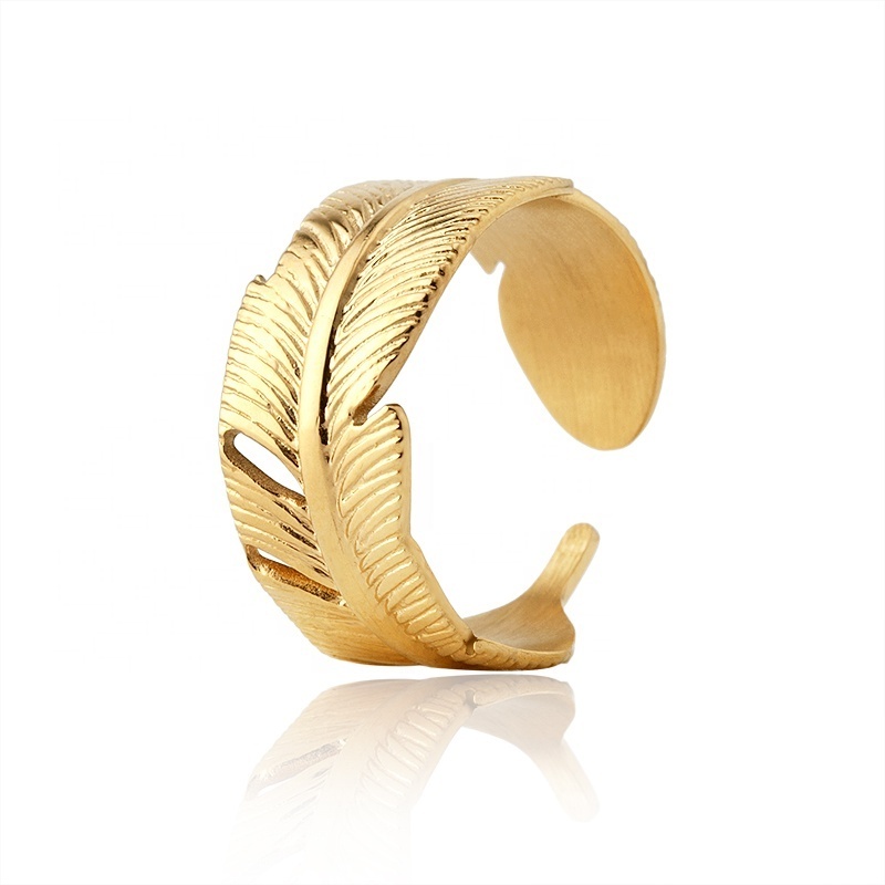 Vintage Stainless Steel Gold Plated Open Feather Indian Finger Ring For Women Men