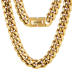 Cuban Link Chain Necklace 18k Men Gold Plated Stainless Steel Miami Curb Cuban Link Chain