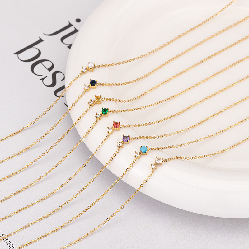 Everyday Wear Fashion Versatile Color Crystal Zircon Birthstone Choker Necklace 18K Gold Plated Natural Stone Pearl Necklace