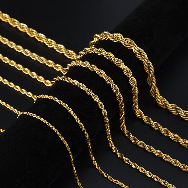 Wholesale 18k Gold Plated Stainless Steel Jewelry Twisted Rope Chain Necklace For Men Women