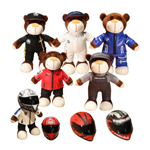 30CM Funny Locomotive Teddy Bear Plush Toys High Quality Bear with Helmet Clothes Dolls Stuffed Soft Pillow Kids Boys Present