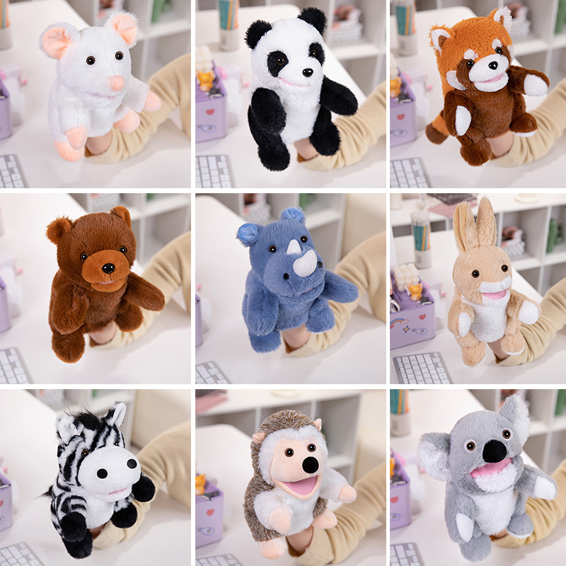 Hot Selling Stuffed Animal Hand Puppet Plush Toys Wolf Lion Panda Raccoon Hand Puppets Educational Story Doll Toy for Children