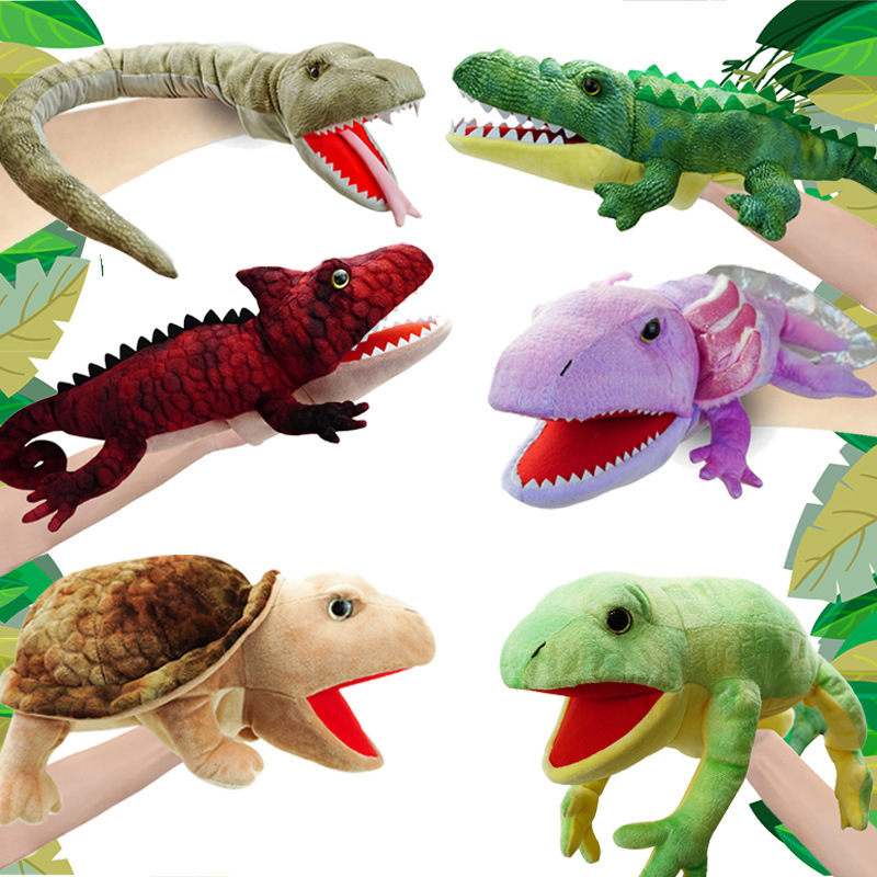 Custom Soft Educational Hand Puppet Stuffed Animal Realistic lizard Salamander Frog Crocodile Plush Puppet Toy