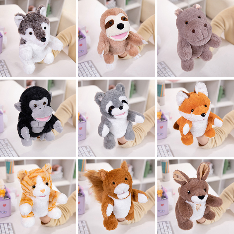 Hot Selling Stuffed Animal Hand Puppet Plush Toys Wolf Lion Panda Raccoon Hand Puppets Educational Story Doll Toy for Children