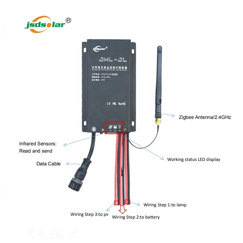 Jinsdon solar street light controller Waterproof 10a 15a 12v 24v wireless remote monitored mppt solar charge controller