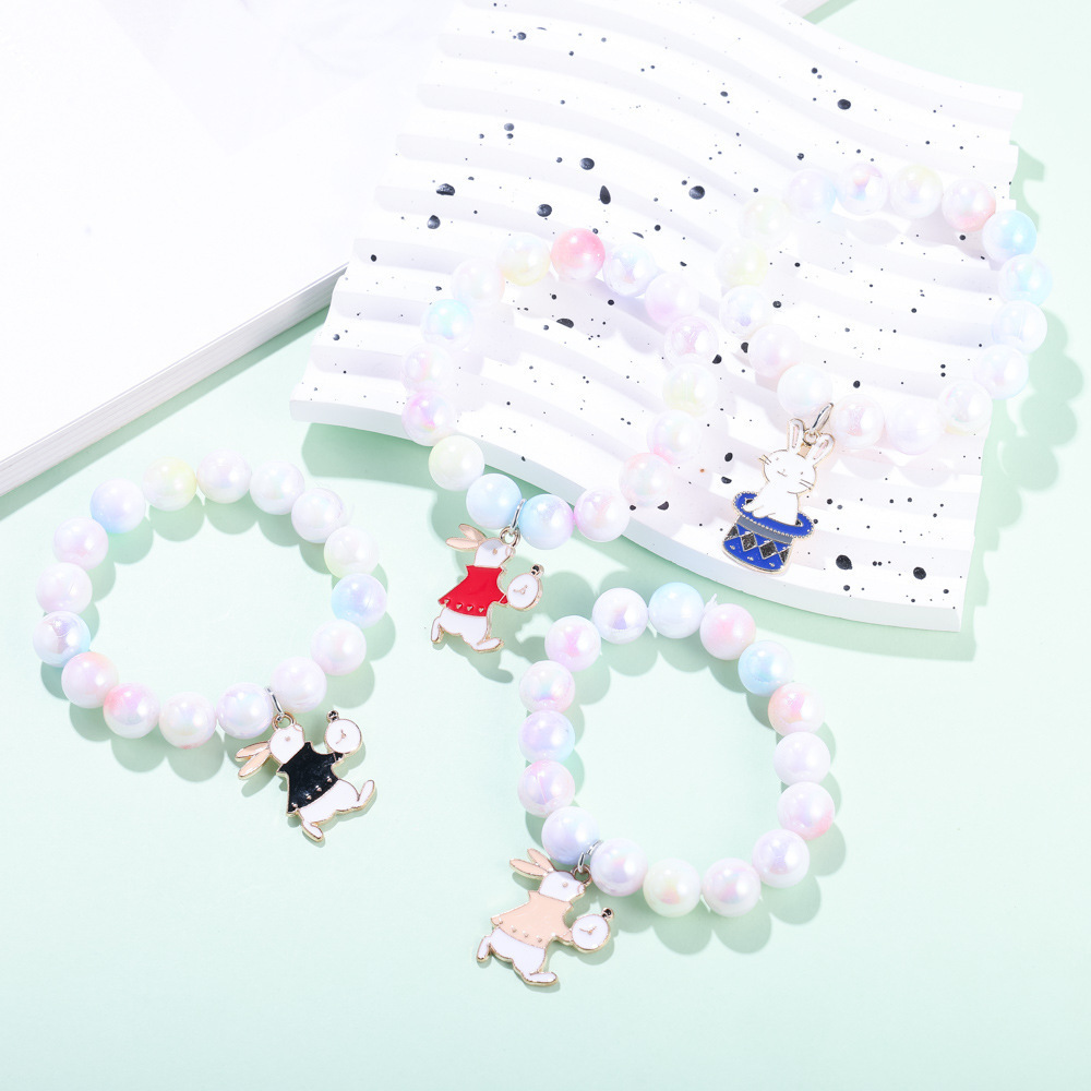 Cute Tassel Friendship Bracelets Women Exquisite Bunny Star Color Plastic Bead Bracelet Sister Easter Rabbit Gift